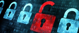 Security concept: Lock on digital screen, contrast, 3d render